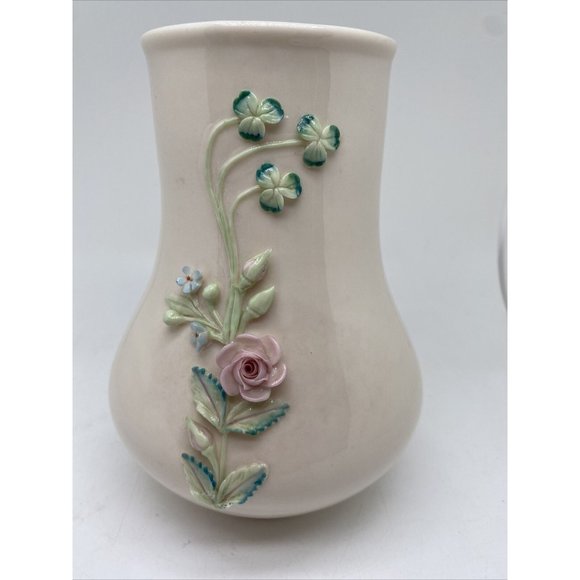 Belleek Accents Belleek Shamrock And Raised Rose 6 34 Vase Poshmark